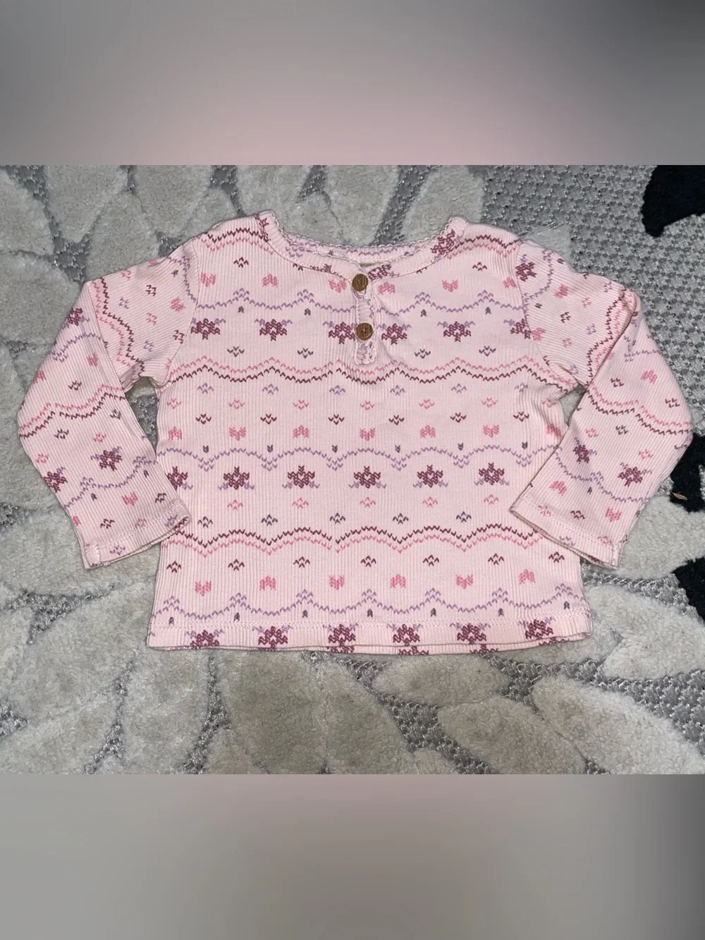 OshKosh B'gosh Pink Patterned Long-Sleeve Henley Top Baby Girl 12 Month